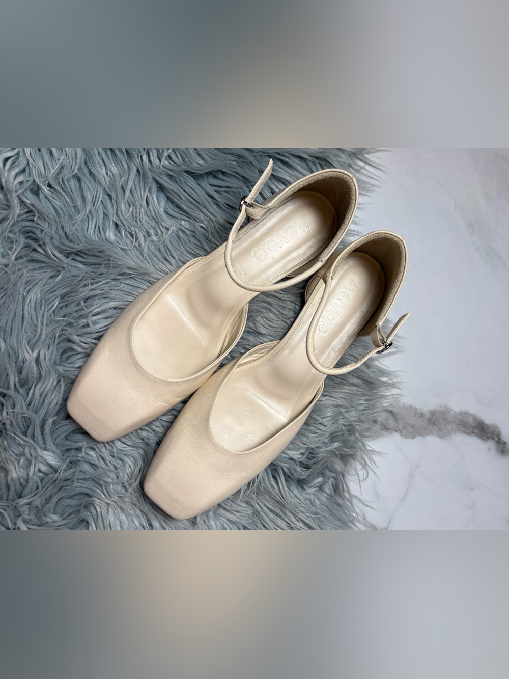 Aeyde Miri Mary Jane square toe tube strap flat creamy Nappa 41.5